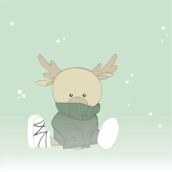 新年鹿 暖かいセーターと白いムーンブーツを着たフォーン 新年の動物 — ストックベクタ