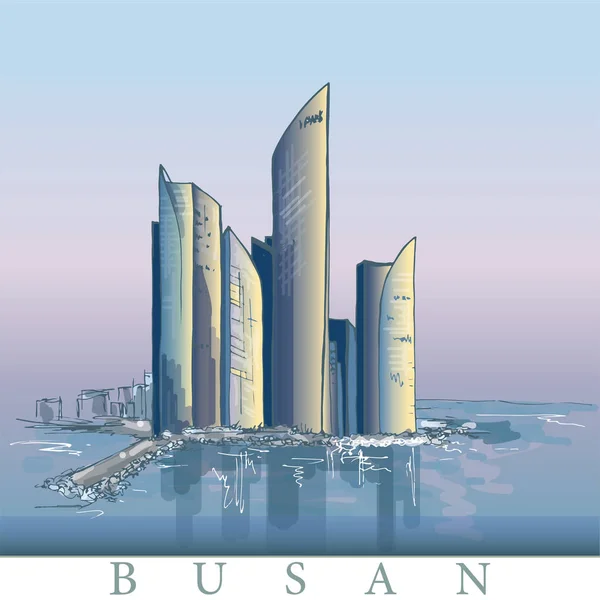 Busan City Corée Sud Des Gratte Ciels Sur Plage Paysage — Image vectorielle