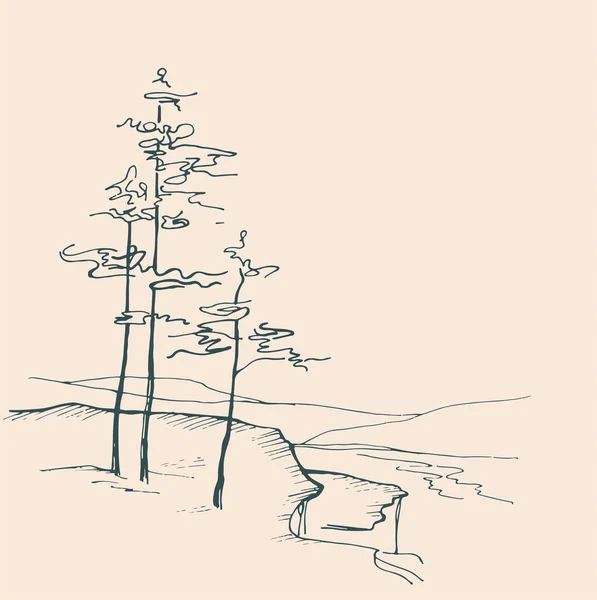 Arbres Sur Pente Illustration Vectorielle Botanique — Image vectorielle