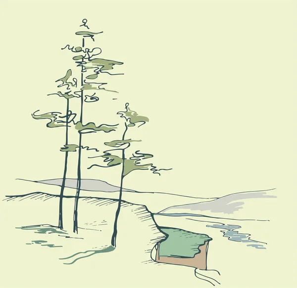 Bomen Helling Botanische Vector Illustratie — Stockvector