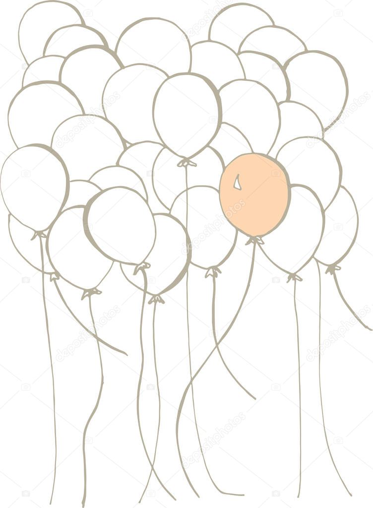 large cloud of balloons, the most delicate shades