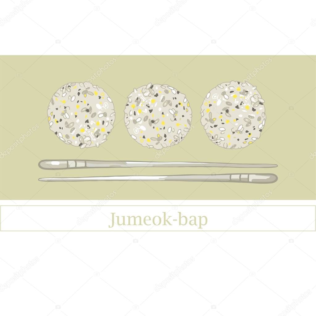 Jumeok-bap. Korean food. Asian snack. Rice balls. Healthy street food