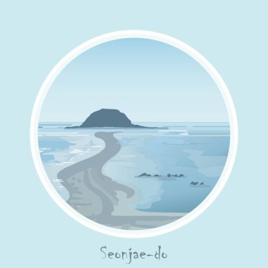Seonjaedo Adası. Güney Kore. Düşük gelgit ve deniz yoluyla adaya yol. Seascape. Asya'da seyahat.