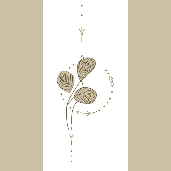 Okaliptüs şube soyut. Minimalist, dövmenin botanik çizimi. Kızılderili kalıbı. Sonbahar stilinde desen.