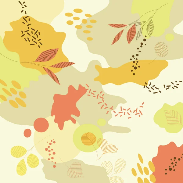 Noktalar ve yaprakları ile popüler, autum soyut arka plan. Sonbahar tasarımı ile lekeli dokular. Parlak yapraklı vektör deseni.
