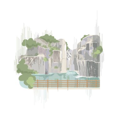 Pocheon Sanat Vadisi. Güney Kore 'de park et. Asya 'da güzel yerler. Su basmış bir taş ocağının yanındaki kayalar. Mavi Göl. Dağ manzarası