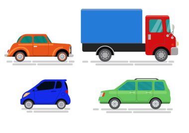 Araba. Renkli yalıtılmış vektör seti. 