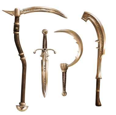 Collection of ancient weapons. Fantasy. Set clipart