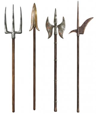 Gerçekçi bir silah. Mızrak ve halberd. Yalıtılmış küme