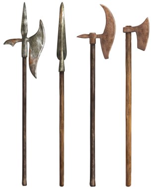 Gerçekçi bir silah. Mızrak ve halberd. Yalıtılmış küme