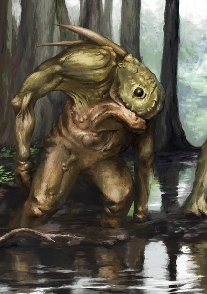 Bataklıkta fantastik yeşil yaratık