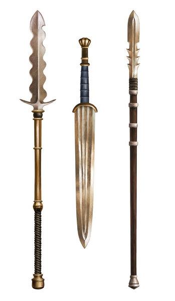 Ancient sword and spears. Fantasy set.