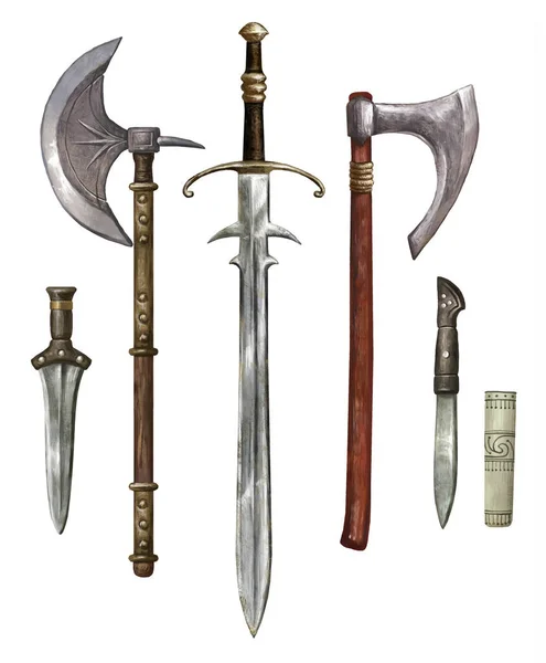 Eski kılıç, bıçak, balta. Gerçekçi. Fantezi. Ayarlamak 
