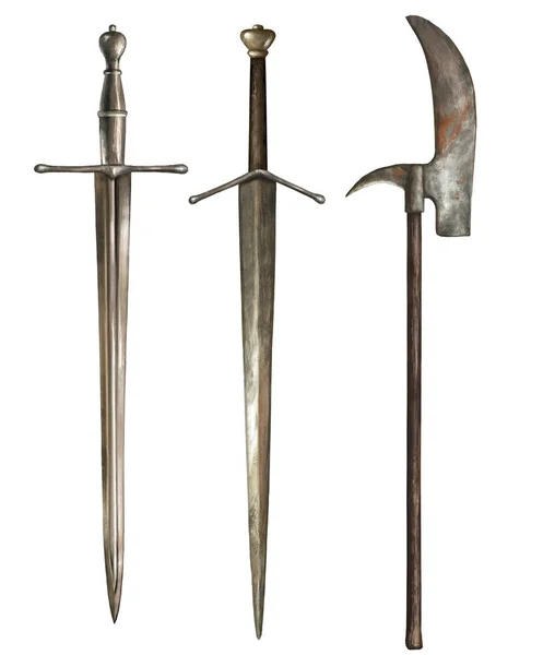 Kılıçlar ve halberd. Gerçekçi illüstrologlar. İzole silah. Ayarlamak