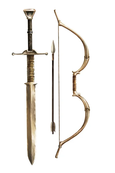 Ortaçağ Kılıç Ile Yay — Stok fotoğraf