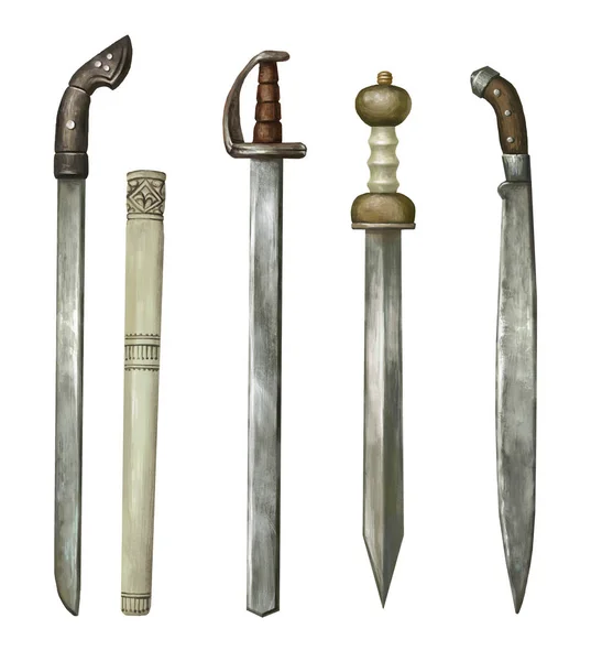 Eski Kılıçlar Gerçekçi Fantezi Ayarlamak — Stok fotoğraf