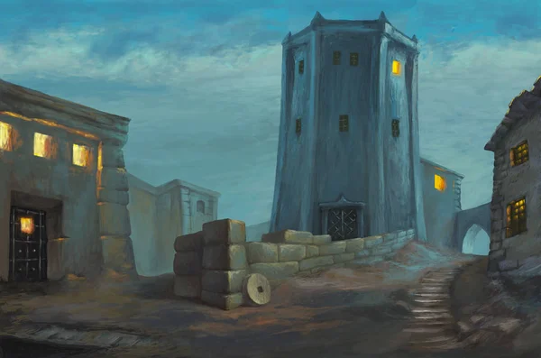 Древний Город Темноте Фантастическая Иллюстрация — стоковое фото