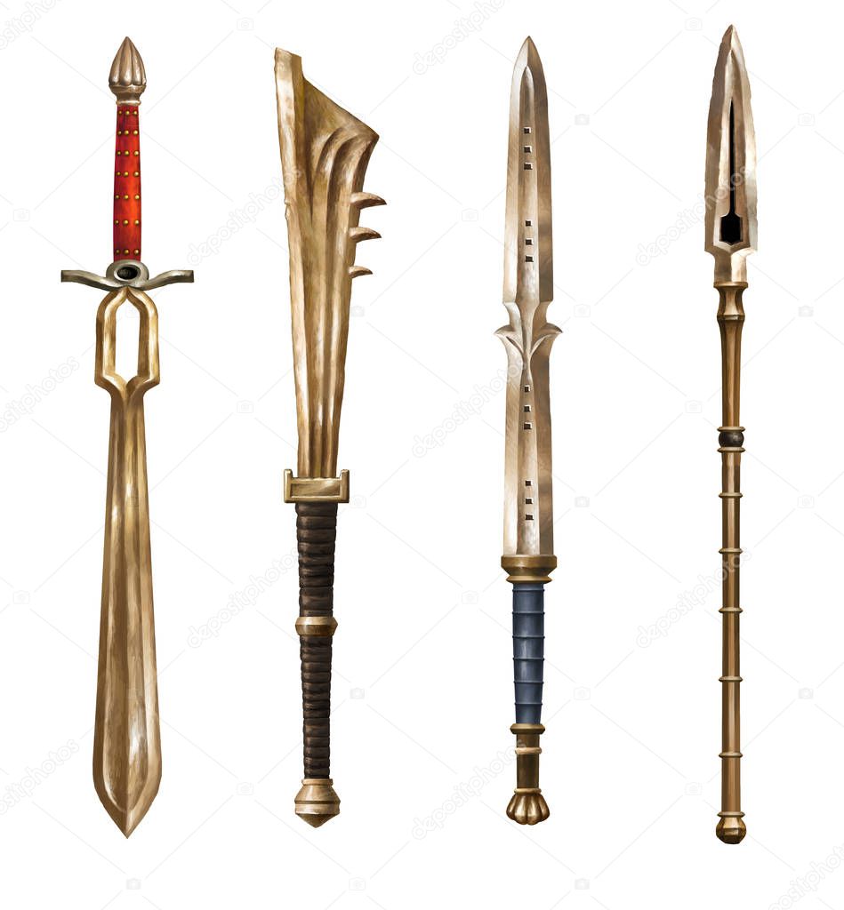 Ancient swords and spear. Fantasy. Set