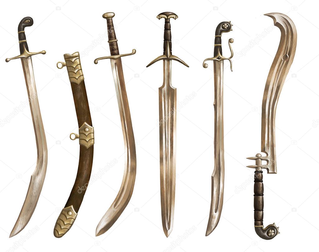 Ancient swords and saber. Realistic. fantasy. Set 