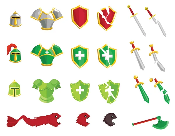 Ortaçağ zırhı ve silahı. Vektör kümesi
