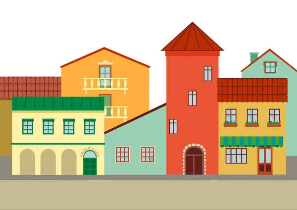 Красочная Улица Центре Города Плоская Квартира — стоковый вектор