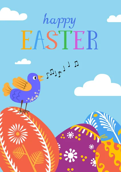 Yumurta ve kuş ile Mutlu Paskalya tebrik kartı. Vektör arka planı.