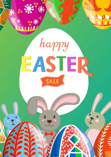 Yumurta ve tavşan ile Mutlu Paskalya tebrik kartı. Vektör arka planı.