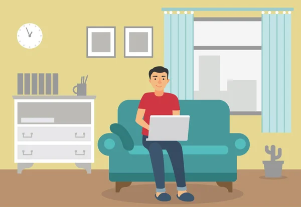 Adam evde çalışıyor.