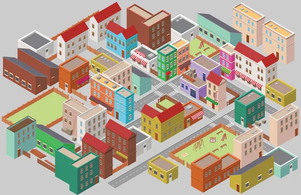 City Center Street Flat Illustration Isometric — Stock Vector