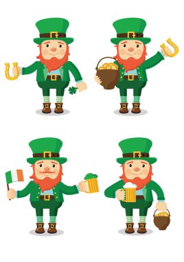 Aziz Patrick günü için Leprechaun koleksiyonu. Vektör seti. Izole.