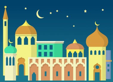 Yıldızların altında Müslüman şehir. Vektör