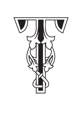 Dekoratif Sermaye Ortaçağ Işıklı Mektup T. Baş harfi. Vektör. Izole.