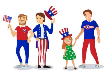 İstiklal Günü'nü Bayraklarla Kutlayanlar. Karikatür Vektör İllüstrasyon. Izole