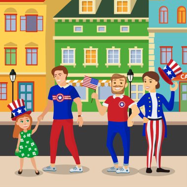 Bağımsızlık Günü geçit törenindeki insanlar. Colofrul düz arka plan.