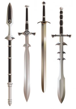 Medieval swords and short spear, vector. clipart