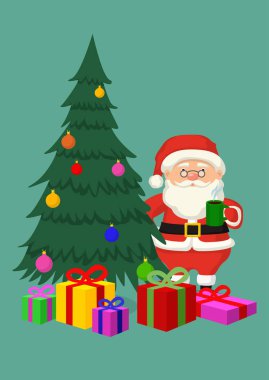 Noel Baba ile Merry Christmass renkli vektör arka plan, hediyeler