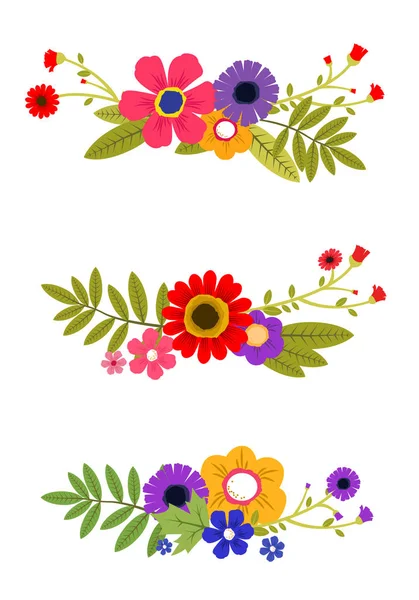 Yapraklı renkli bahar çiçekleri. Vektör seti. Izole.