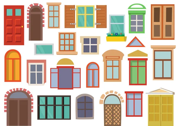 Renkli pencere ve kapılar koleksiyonu. Düz, vektör