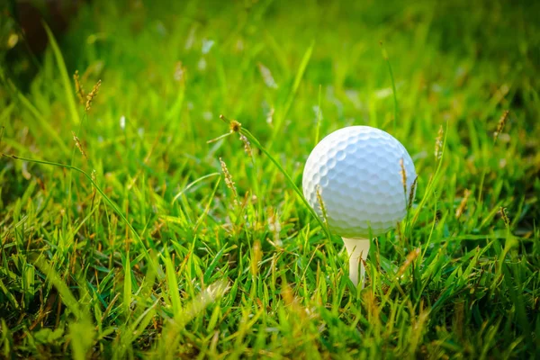 Pallina Golf Offuscata Sul Tee Nel Campo Golf Serale Con — Foto Stock