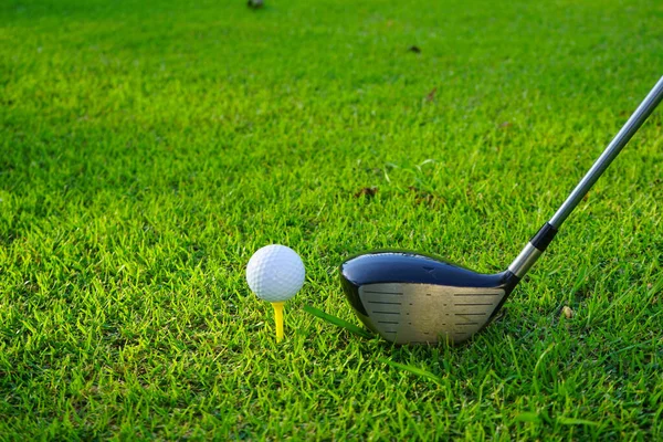 Golflabda Golfpályán Golfütő Készen Áll Golf Első Rövid Reggel Gyönyörű — Stock Fotó