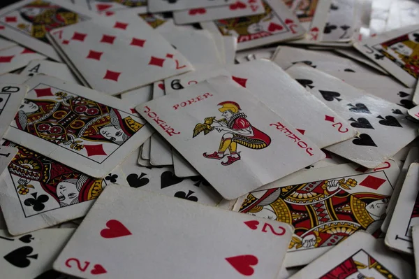 Lying cards with the selected card on top as a joker lady — Stock Photo, Image