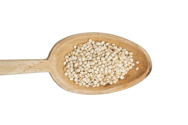 Quinoa Frön Träsked Sett Från Ovan Och Isolerad Vit Bakgrund — Stockfoto