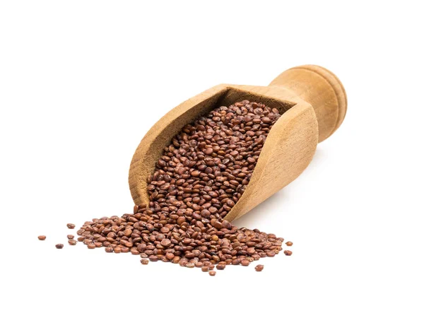 Kleiner Holzlöffel Oder Löffel Mit Roten Quinoa Samen Von Vorne — Stockfoto