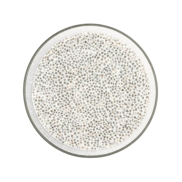 Glass Bowl Chia Pudding Seen Directly Obove Isolated White Background — Stock Photo, Image