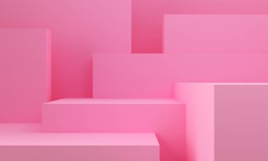 Pembe Geometrik şekiller soyut arkaplan. Tek renkli dekoratif unsurlar arka planda. 3d oluşturma.