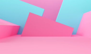 Pembe ve mavi geometrik şekiller. Soyut arka plan. 3d render.