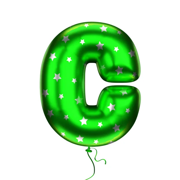 Zielona Gwiazda Elementy Teksturowane Litery Wykonane Nadmuchiwanego Balonu Białym Tle — Zdjęcie stockowe