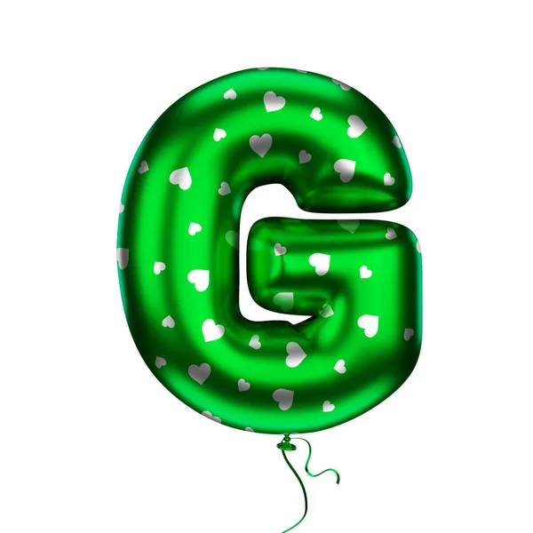 Green Heart Elements Textured Letter Made Inflatable Balloon White Background — Stock Photo, Image