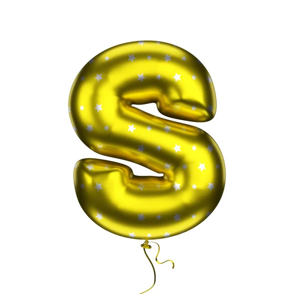 Yellow Star Elements Textured Letter Made Inflatable Balloon White Background — 스톡 사진