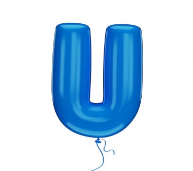 Mavi renk dokulu mektup U. Beyaz bir arka plan üzerinde şişme balon yapılmış. İzole, 3d render